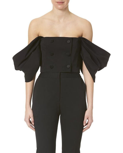 Strapless Black Top and Ruffled Sleeves
