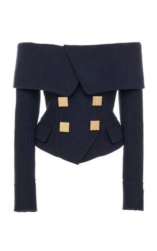 Strapless Navy Blue Top with Gold Square Embellishments