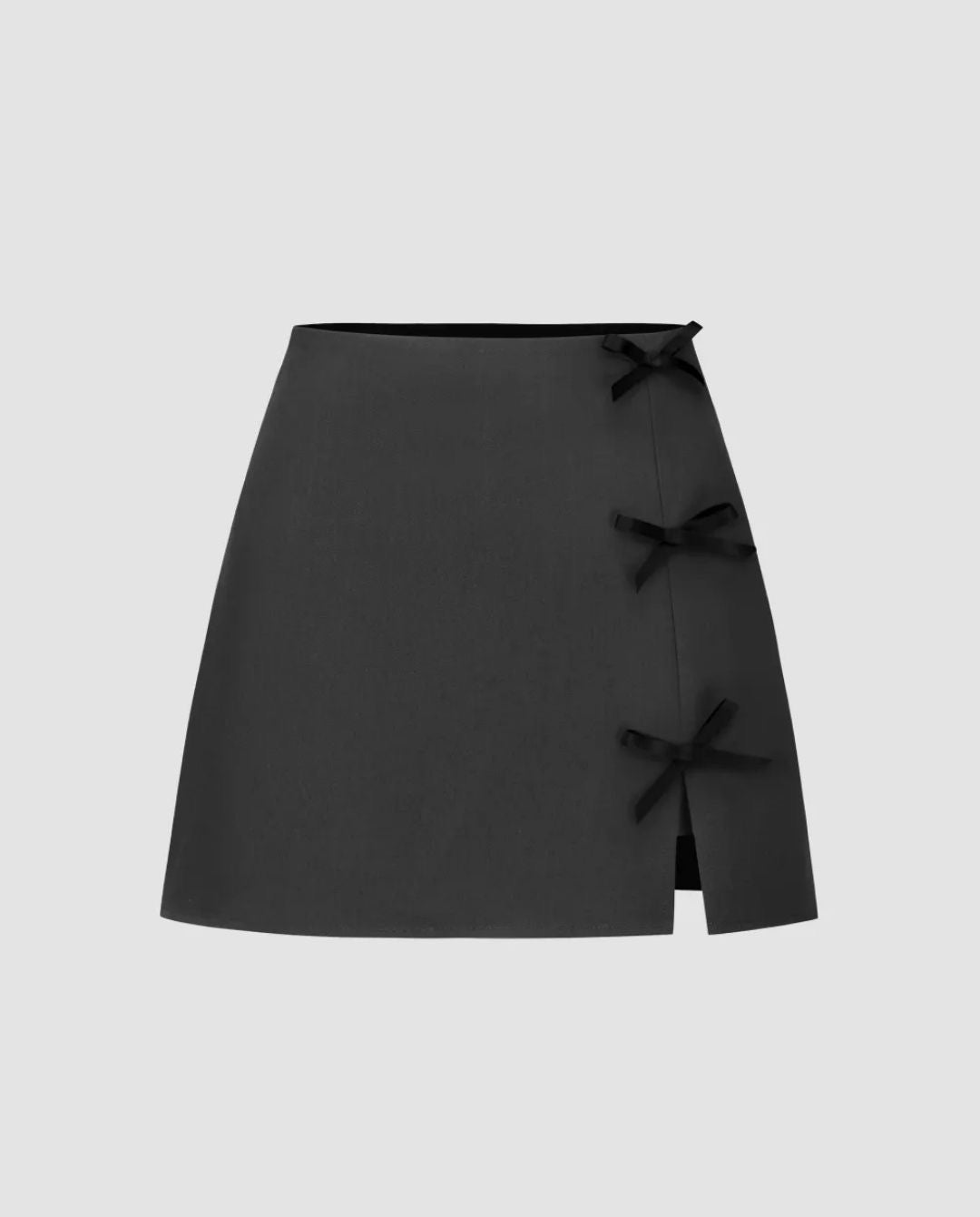 Nazaqatt's Plain Short Black Skirt with Side Slit and Bow Detailing