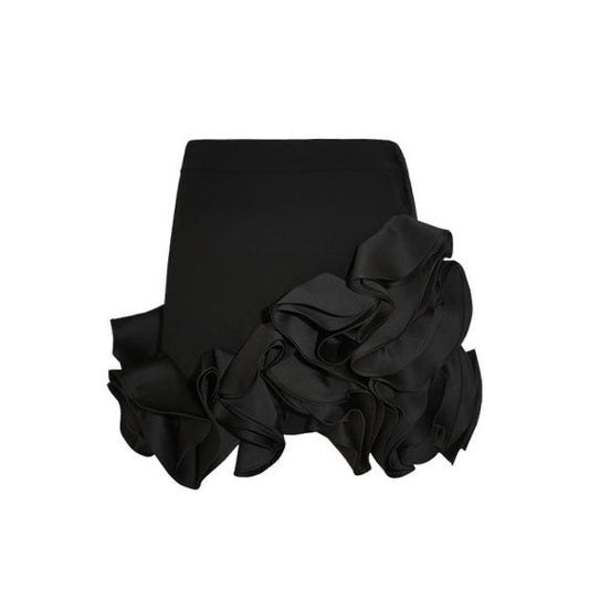 Plain Short Black Skirt with Ruffled Hem