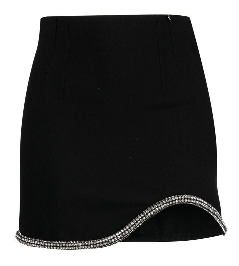 Plain Short Black Skirt with Stonework Detailing