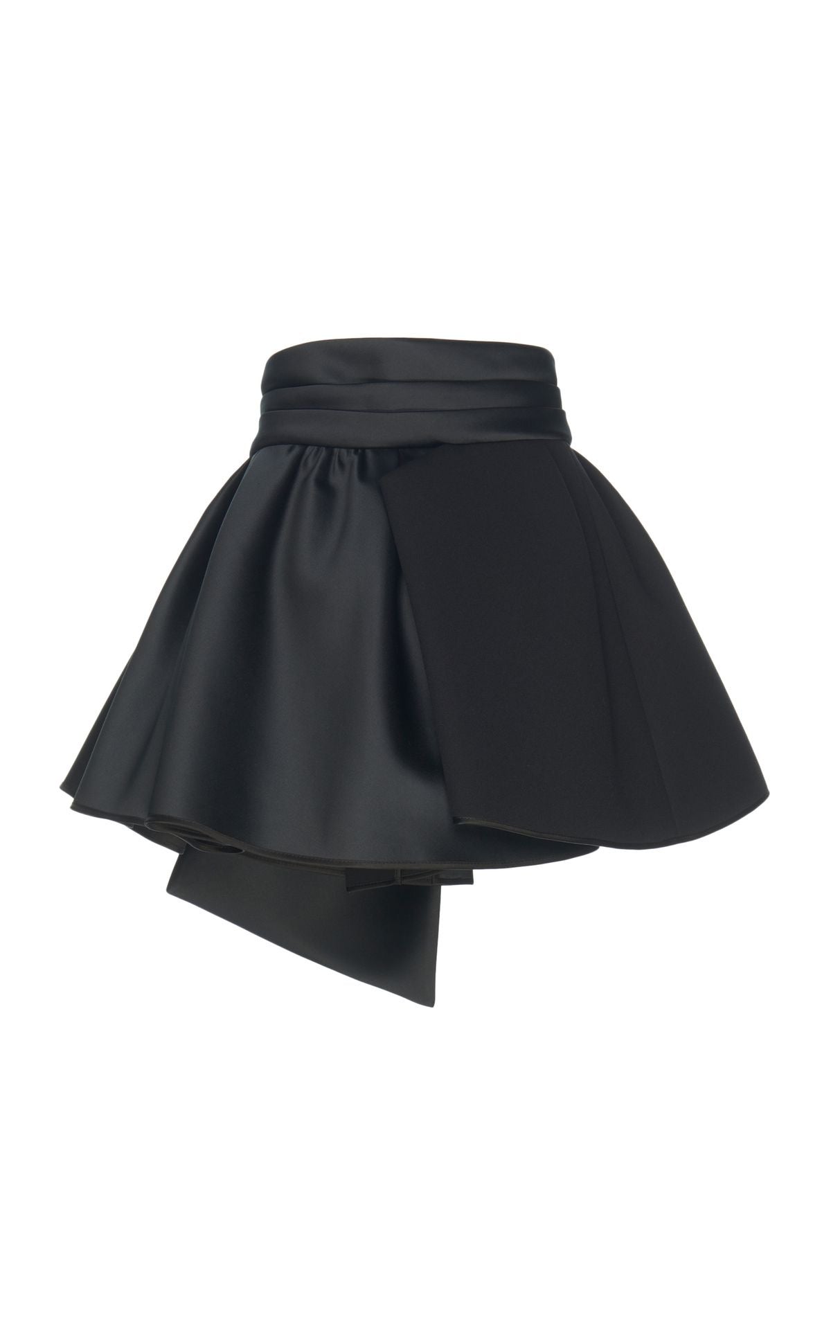 Short Black Skirt with Mixed Fabrics and Bow Detailing