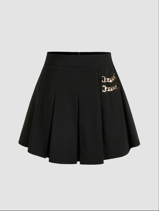 Black Short Skirt with Gold Buckles