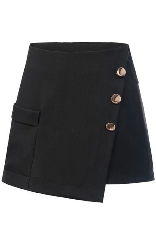 Short Black Skirt with Side Button Detailing