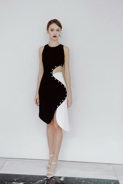 Pearl Embellished Cutout Midi Dress - NZD63