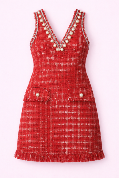 Crimson Royale Tweed Dress - NZD47