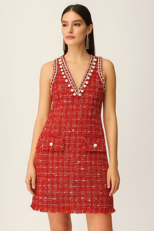Crimson Royale Tweed Dress