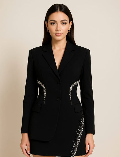 Midnight Aura Crepe Embellished Blazer Dress - NZD42