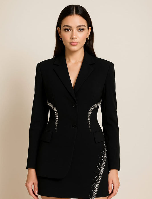Midnight Aura Crepe Embellished Blazer Dress