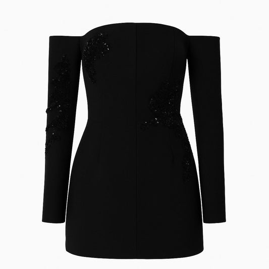 Noir Eclipse Embellished Crepe Dress