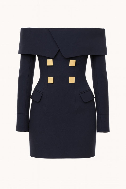 Midnight Regal Off-Shoulder Crepe Dress
