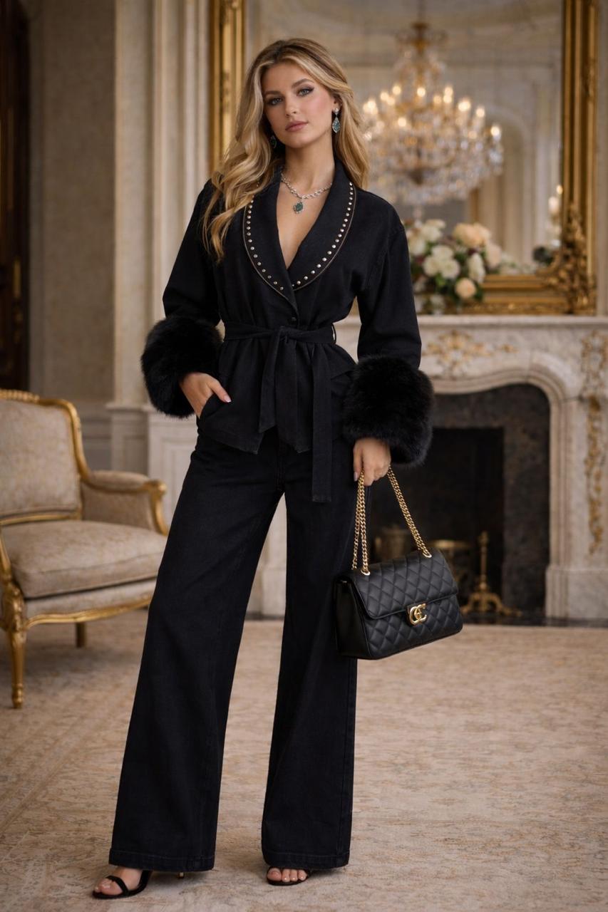 Midnight Studded Belted Black Co-Ord Set