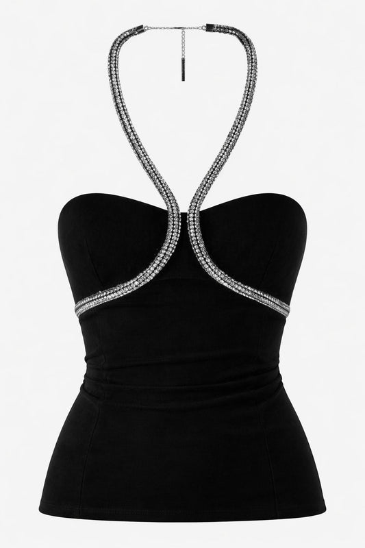 Celeste Noir Crystal Halter Top