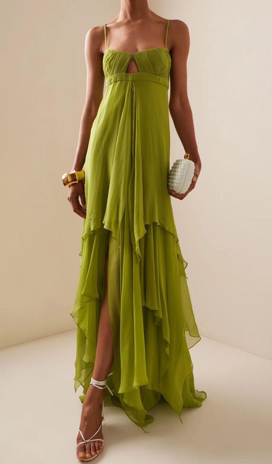 Olive Drape Georgette Maxi Dress