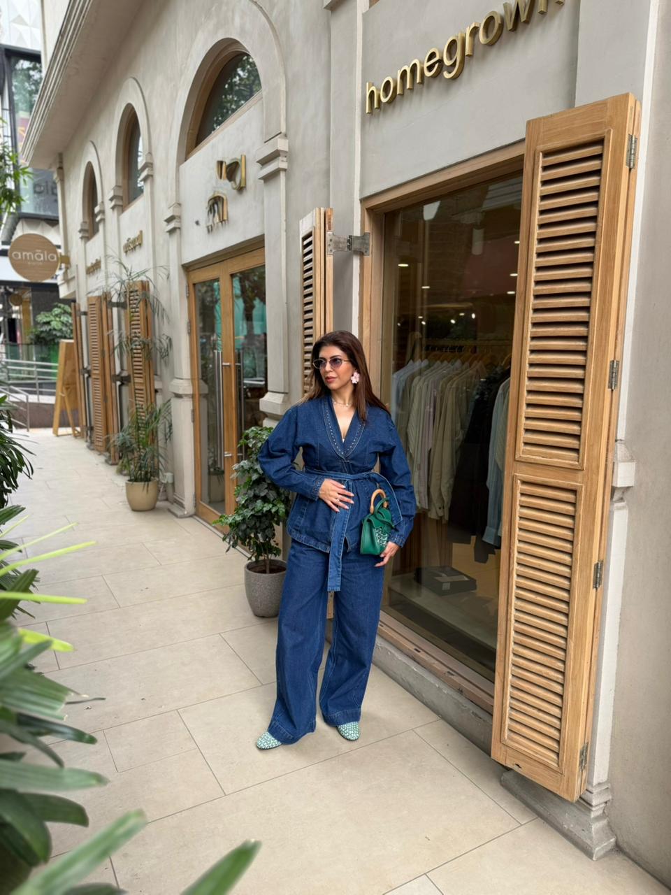 Indigo Studded Wrap Denim Co-Ord Set