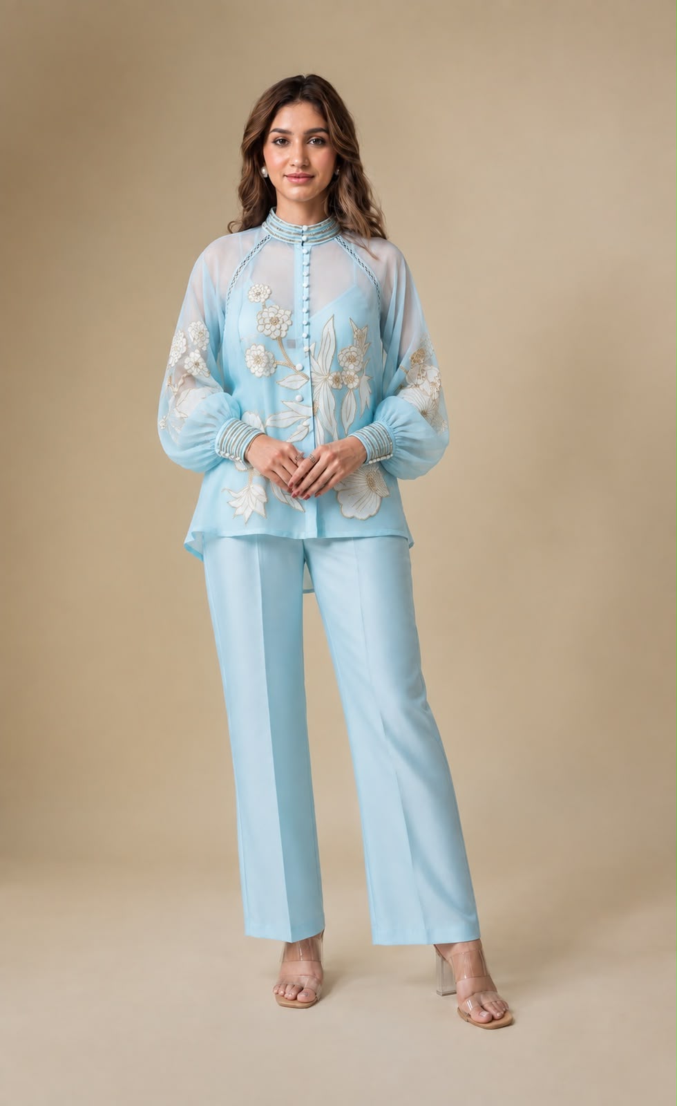 Aqua Floral Elegance Co-Ord Set - NZCC80