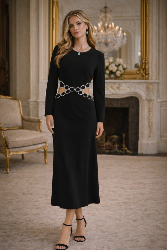Black Cut-Out Dress with Stonework