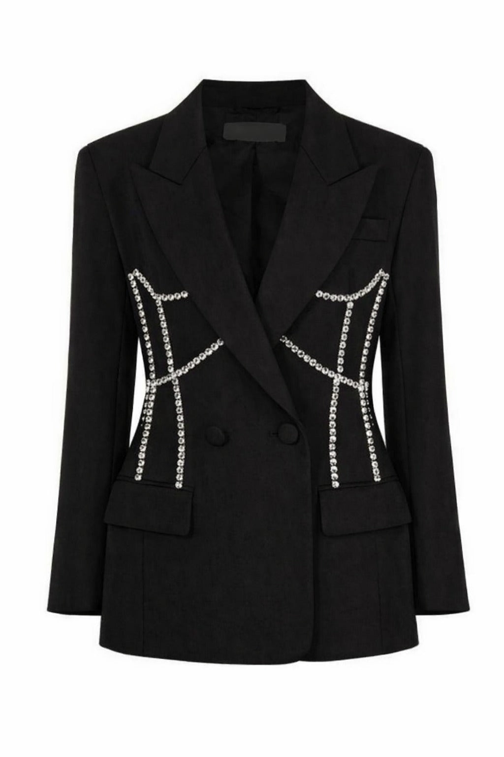 Black Collared Blazer with Stonework Detailing