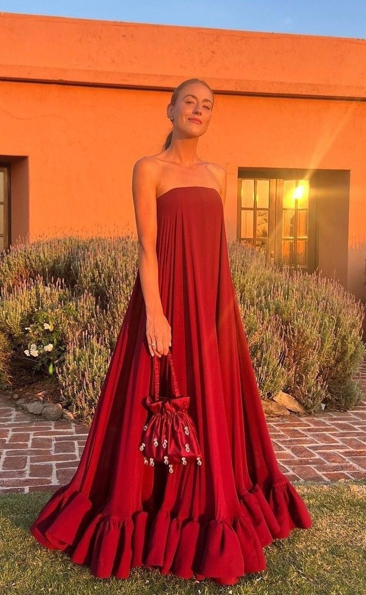 Crimson Flare Crepe Gown