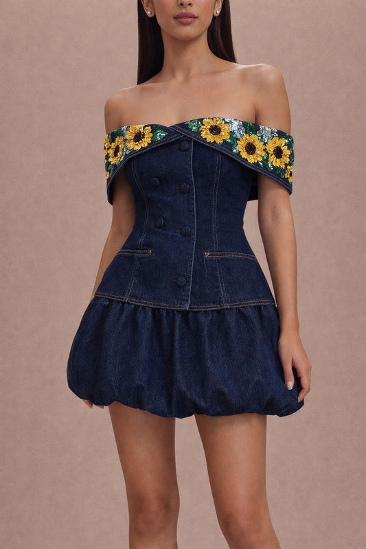 Floral Detail Denim Co-Ord Set