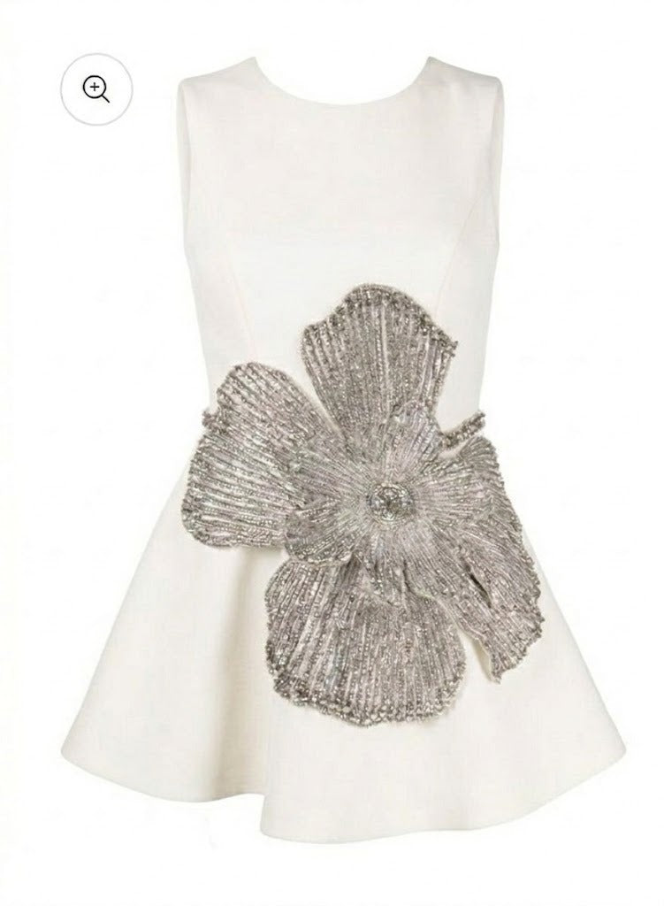 Black Dress with Stonework of a Big Flower - NZD06