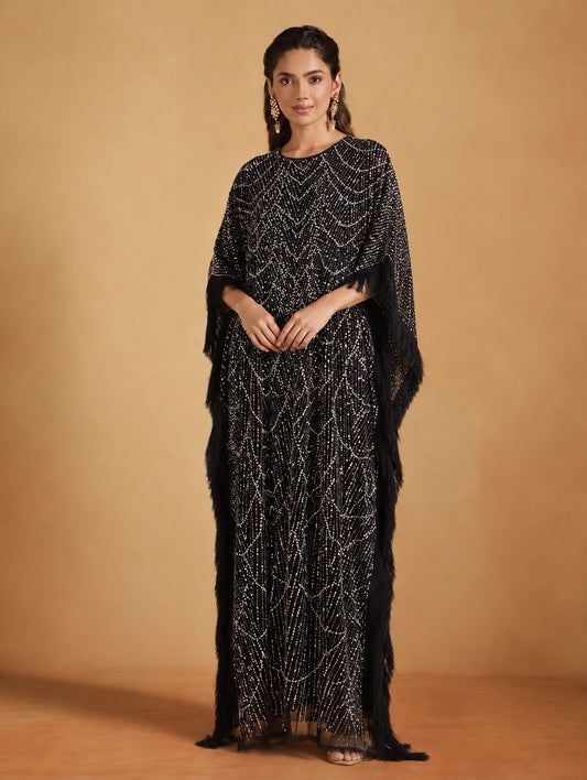 Black Geometric Tassel Kaftan