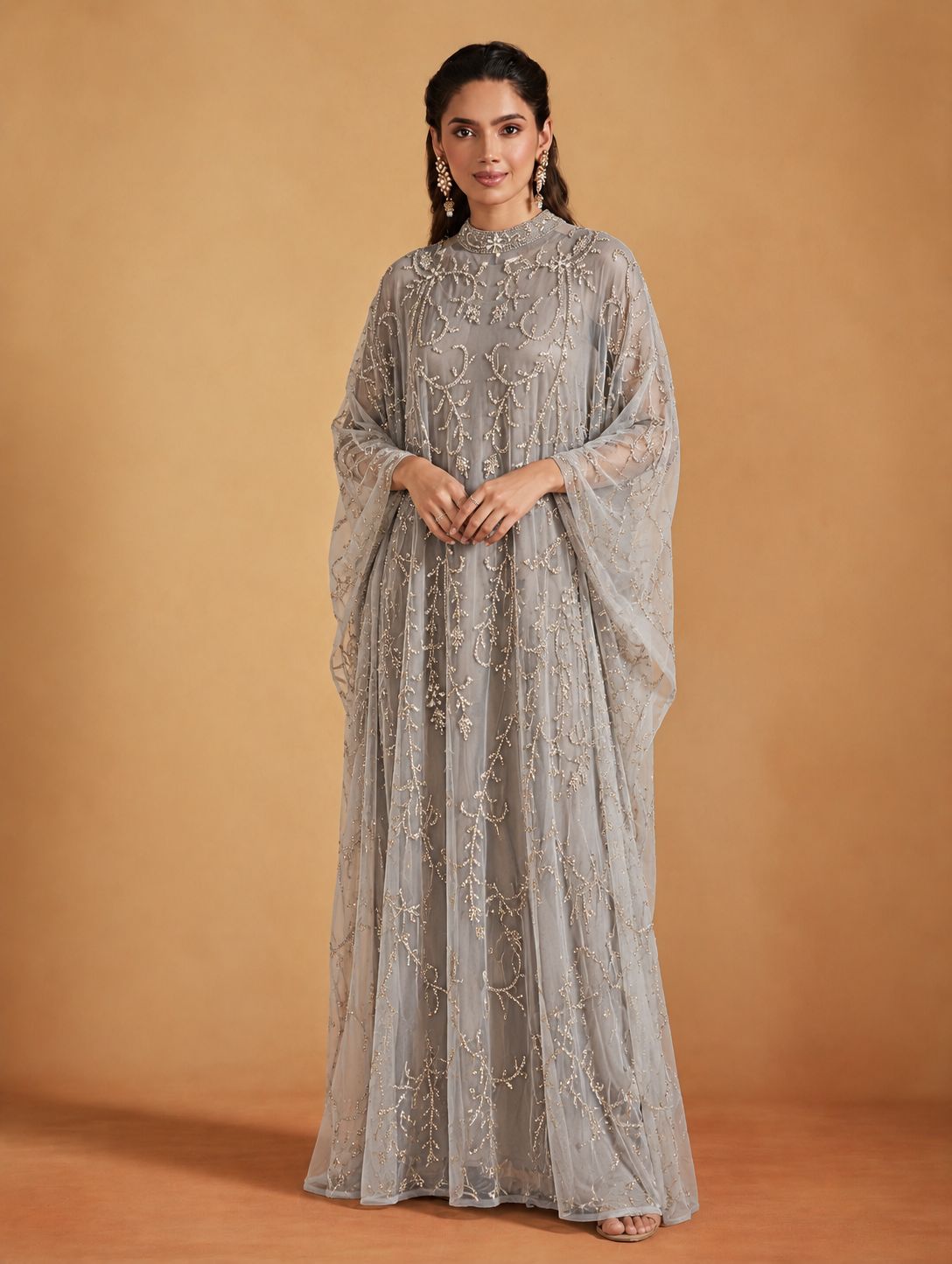Sage Floral Embellished Kaftan