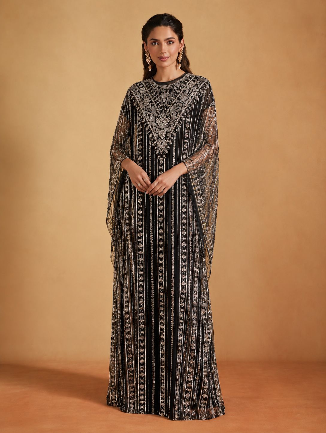 Midnight Black Embellished Kaftan