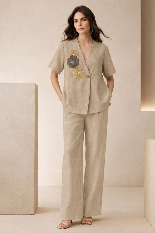 Green Silk Suit with Handwork