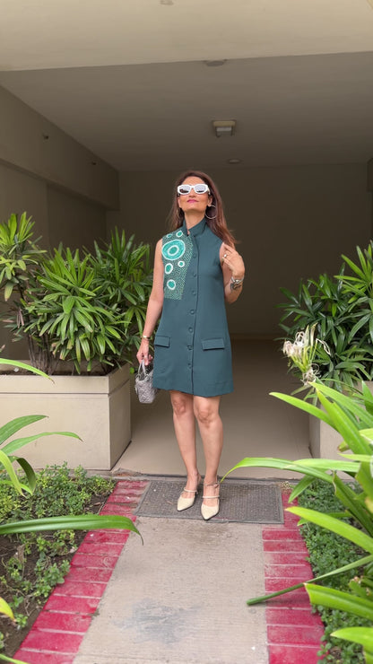 Machine Embroidered Knee-Length Dress